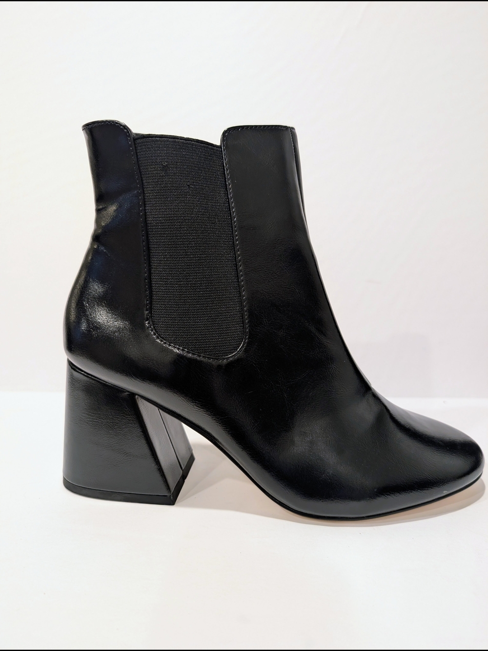ASOS Black Patent Leather Block Heel Chelsea Bootie